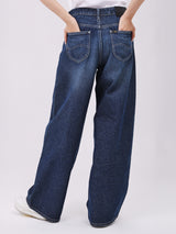 WIDE LEG FIT HIGH RISE RELAXED WOMEN'S JEANS DARK INDIGO