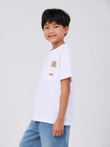เสื้อยืดแขนสั้นเด็กผู้ชาย คอลเลคชั่น MINI ZOO ทรงตรง สีขาว