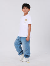 เสื้อยืดแขนสั้นเด็กผู้ชาย คอลเลคชั่น MINI ZOO ทรงตรง สีขาว