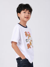 เสื้อยืดแขนสั้นเด็กผู้ชาย คอลเลคชั่น MINI ZOO ทรงตรง สีขาว