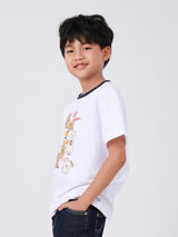 เสื้อยืดแขนสั้นเด็กผู้ชาย คอลเลคชั่น MINI ZOO ทรงตรง สีขาว