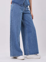 กางเกงยีนส์ผู้หญิง WIDE LEG FIT เอวสูง ทรงขากว้าง สียีนส์อ่อน