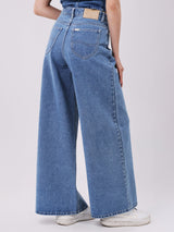 กางเกงยีนส์ผู้หญิง WIDE LEG FIT เอวสูง ทรงขากว้าง สียีนส์อ่อน