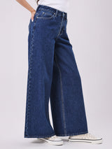 กางเกงยีนส์ผู้หญิง WIDE LEG FIT เอวสูง ทรงขากว้าง สียีนส์กลาง