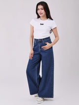 กางเกงยีนส์ผู้หญิง WIDE LEG FIT เอวสูง ทรงขากว้าง สียีนส์กลาง
