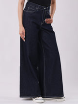 กางเกงยีนส์ผู้หญิง WIDE LEG FIT เอวสูง ทรงขากว้าง สียีนส์เข้ม