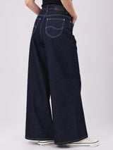 กางเกงยีนส์ผู้หญิง WIDE LEG FIT เอวสูง ทรงขากว้าง สียีนส์เข้ม