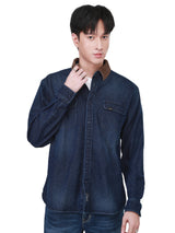 เสื้อเชิ้ตยีนส์แขนยาวผู้ชาย ทรงตรง สียีนส์เข้ม