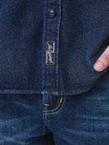 เสื้อเชิ้ตยีนส์แขนยาวผู้ชาย ทรงตรง สียีนส์เข้ม