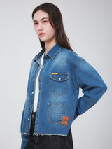 เสื้อเชิ้ตยีนส์แขนยาวผู้หญิง คอลเลคชั่น 101 ทรงตรง สียีนส์กลาง