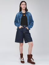 เสื้อเชิ้ตยีนส์แขนยาวผู้หญิง คอลเลคชั่น 101 ทรงตรง สียีนส์กลาง