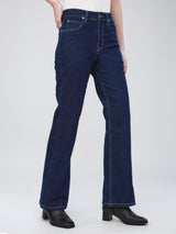 กางเกงยีนส์ผู้หญิง BOOTCUT FIT เอวสูง ทรงตรง-ขาม้า สียีนส์กลาง