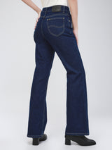 กางเกงยีนส์ผู้หญิง BOOTCUT FIT เอวสูง ทรงตรง-ขาม้า สียีนส์กลาง