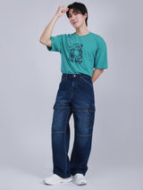 กางเกงยีนส์ผู้ชาย EXTRA WIDE FIT เอวสูง ทรงขากว้าง สียีนส์เข้ม