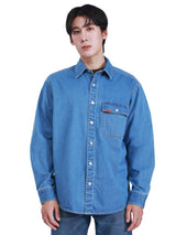 COMFORT FIT ON THE GO COLLECTION MEN'S LONG SLEEVE DENIM SHIRT LIGHT INDIGO
