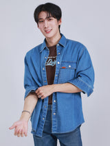 COMFORT FIT ON THE GO COLLECTION MEN'S LONG SLEEVE DENIM SHIRT LIGHT INDIGO