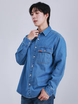 COMFORT FIT ON THE GO COLLECTION MEN'S LONG SLEEVE DENIM SHIRT LIGHT INDIGO