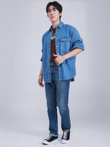 COMFORT FIT ON THE GO COLLECTION MEN'S LONG SLEEVE DENIM SHIRT LIGHT INDIGO