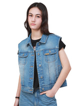 เสื้อกั๊กผู้หญิง คอลเลคชั่น 101 ทรงตรง สียีนส์อ่อน