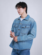COMFORT FIT ON THE GO COLLECTION MEN'S LONG SLEEVE DENIM SHIRT MID INDIGO