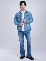 COMFORT FIT ON THE GO COLLECTION MEN'S LONG SLEEVE DENIM SHIRT MID INDIGO
