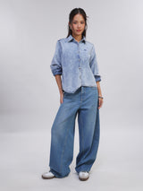 REGULAR FIT ON THE GO COLLECTION WOMEN'S LONG SLEEVE SHIRT LIGHT INDIGO
