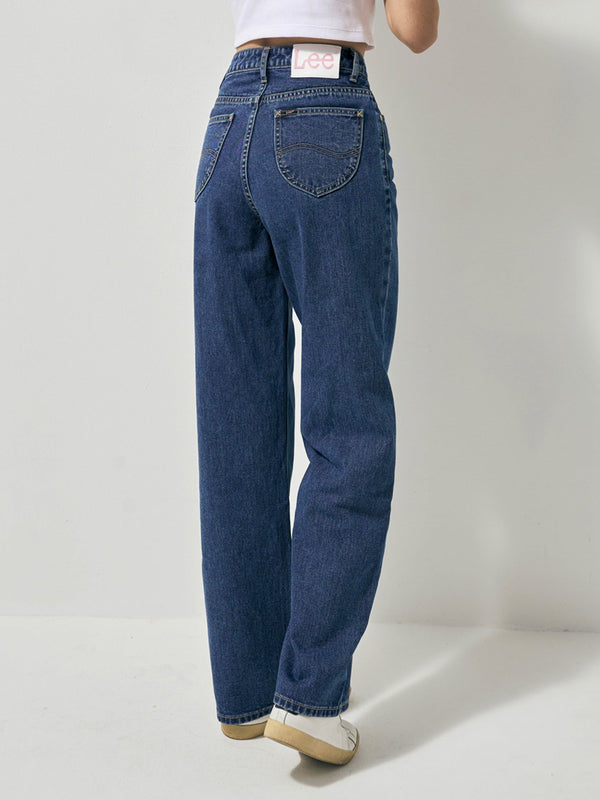 กางเกงยีนส์ผู้หญิง คอลเลคชั่น LEE PINK COMFORT FIT เอวสูง ทรงกระบอก สียีนส์กลาง
