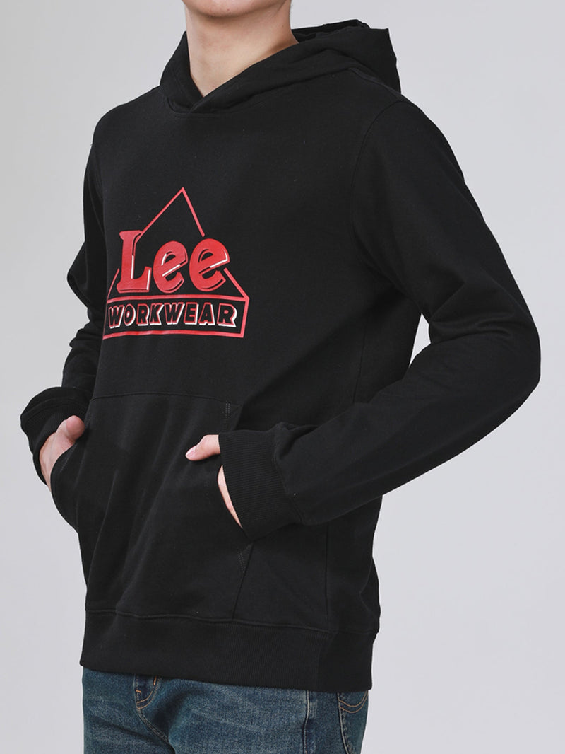เสื้อฮู้ดดี้แบบสวมผู้ชาย ทรงตรง สีดำ