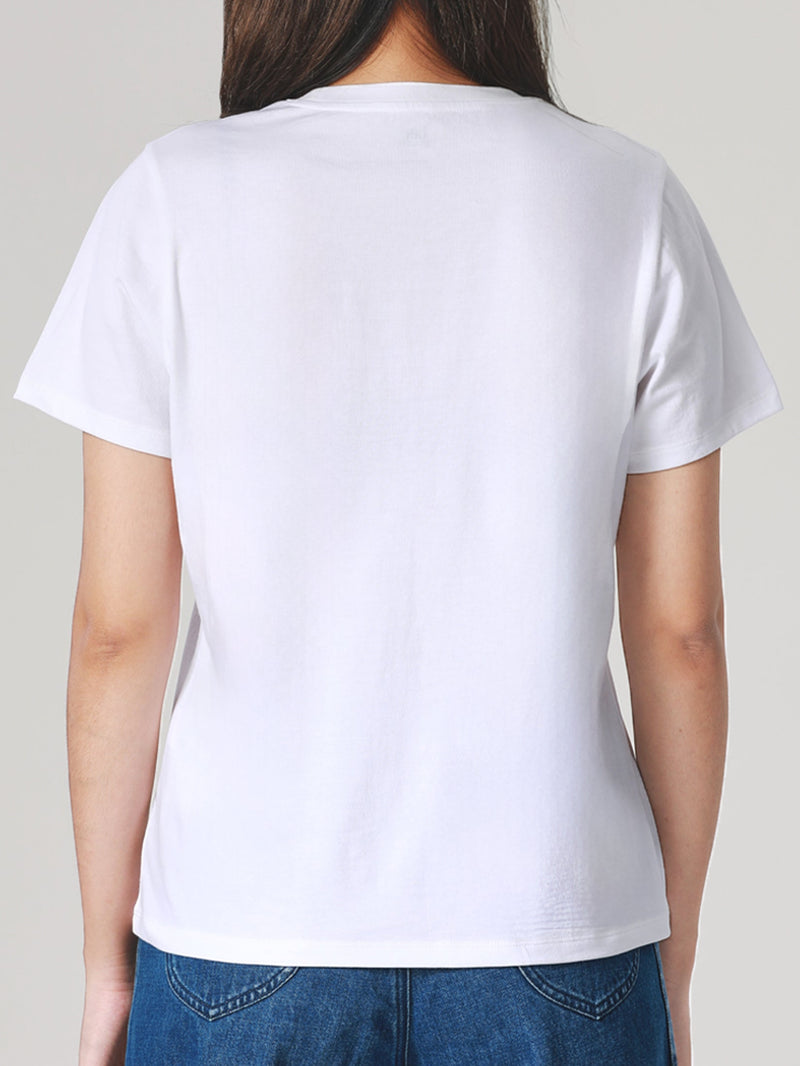 เสื้อยืดแขนสั้นผู้หญิง ทรงตรง สีขาว