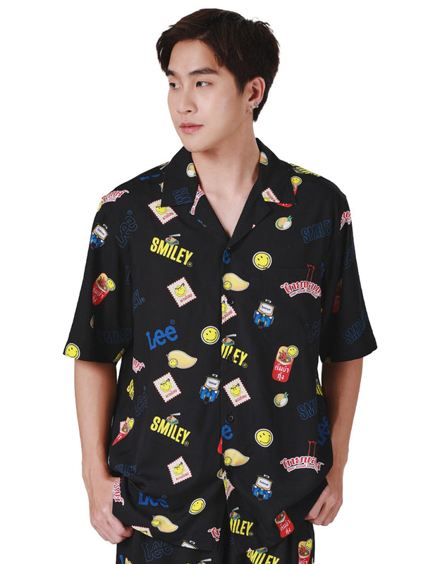 COMFORT FIT LEE SMILEY COLLECTION MEN'S SHIRT SHORT SLEEVE BLACK