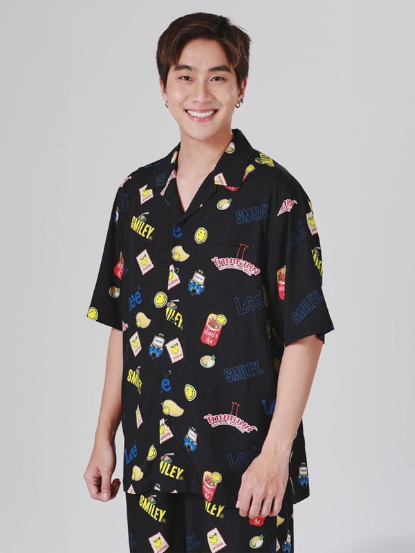 COMFORT FIT LEE SMILEY COLLECTION MEN'S SHIRT SHORT SLEEVE BLACK