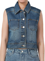เสื้อกั๊กผู้หญิง คอลเลคชั่น WINTER LOVE LEE CROPPED FIT สียีนส์กลาง