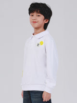 เสื่อโปโลแขนยาวเด็กผู้ชาย คอลเลคชั่น LEE SMILEY ทรงตรง สีขาว