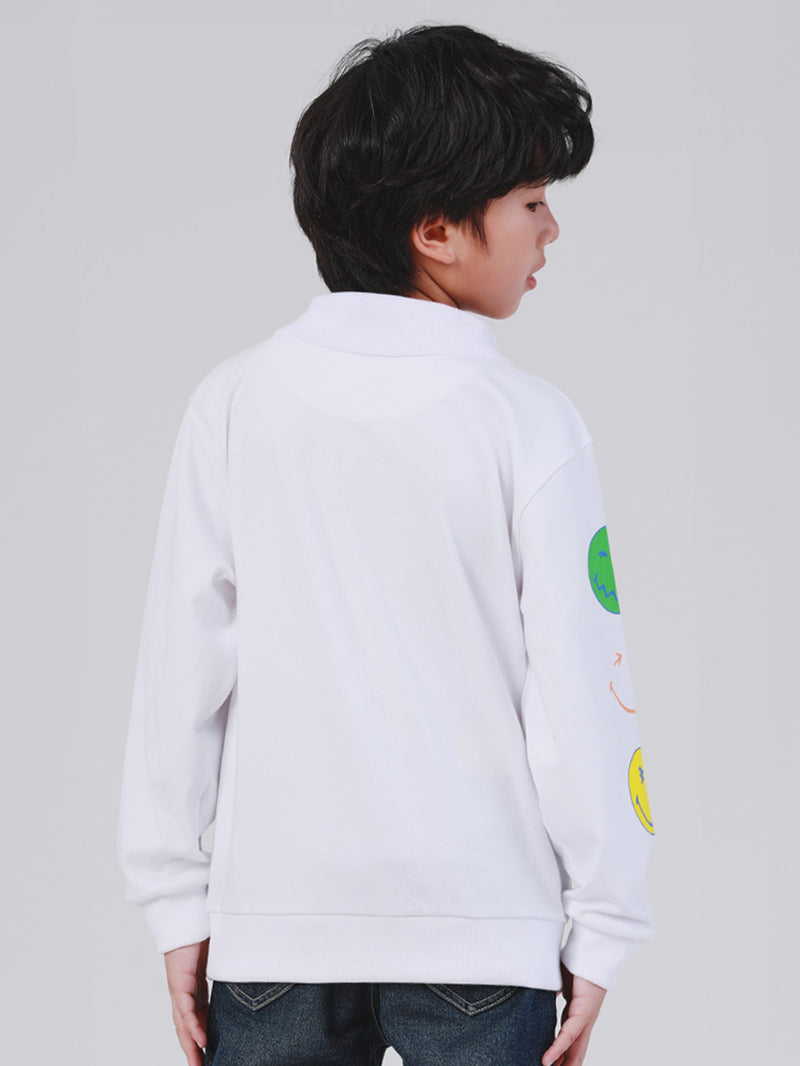 เสื่อโปโลแขนยาวเด็กผู้ชาย คอลเลคชั่น LEE SMILEY ทรงตรง สีขาว