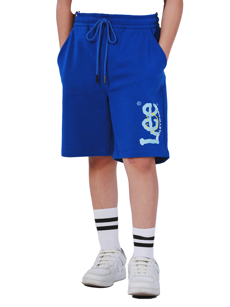 กางเกงขาสั้นเด็กผู้ชาย คอลเลคชั่น LEE SMILEY เอวกลาง ทรงตรง สีฟ้า