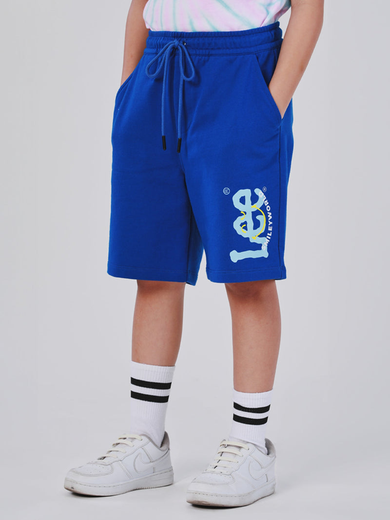 กางเกงขาสั้นเด็กผู้ชาย คอลเลคชั่น LEE SMILEY เอวกลาง ทรงตรง สีฟ้า