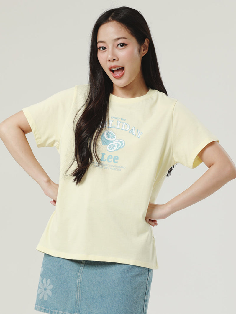 เสื้อยืดแขนสั้นผู้หญิง ทรงตรง สีเหลือง