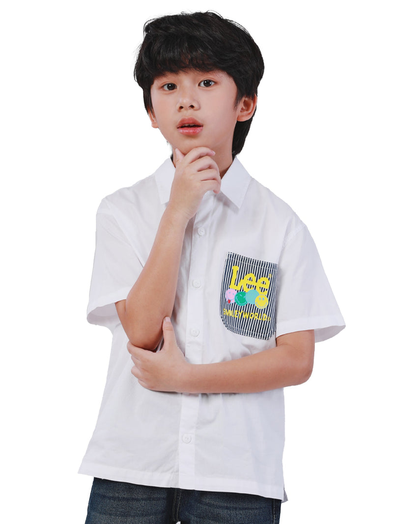 REGULAR FIT LEE SMILEY COLLECTION BOY'S SHIRT SHORT SLEEVE WHITE