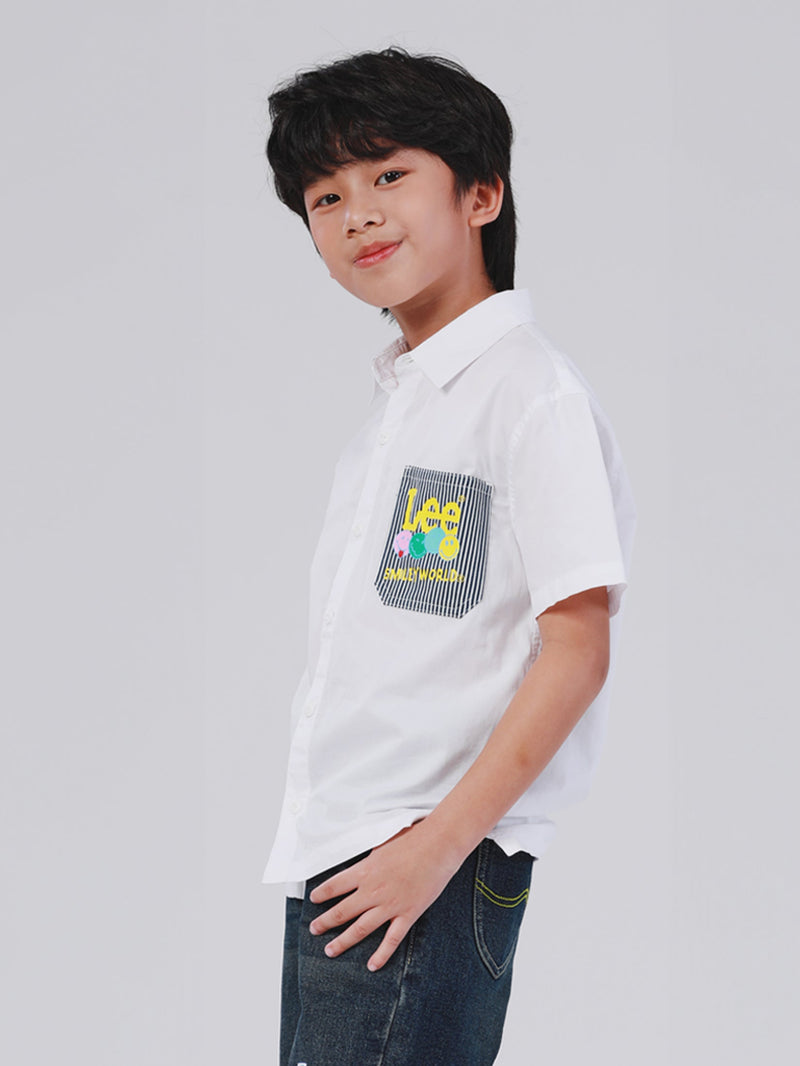 REGULAR FIT LEE SMILEY COLLECTION BOY'S SHIRT SHORT SLEEVE WHITE