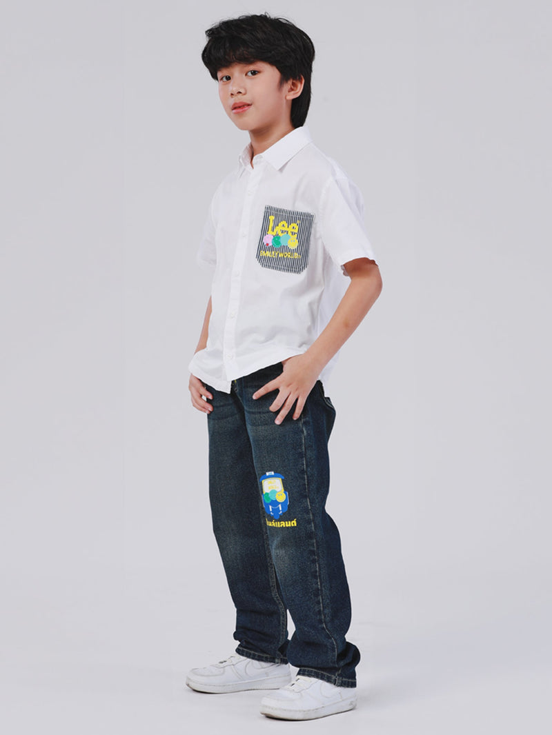 REGULAR FIT LEE SMILEY COLLECTION BOY'S SHIRT SHORT SLEEVE WHITE