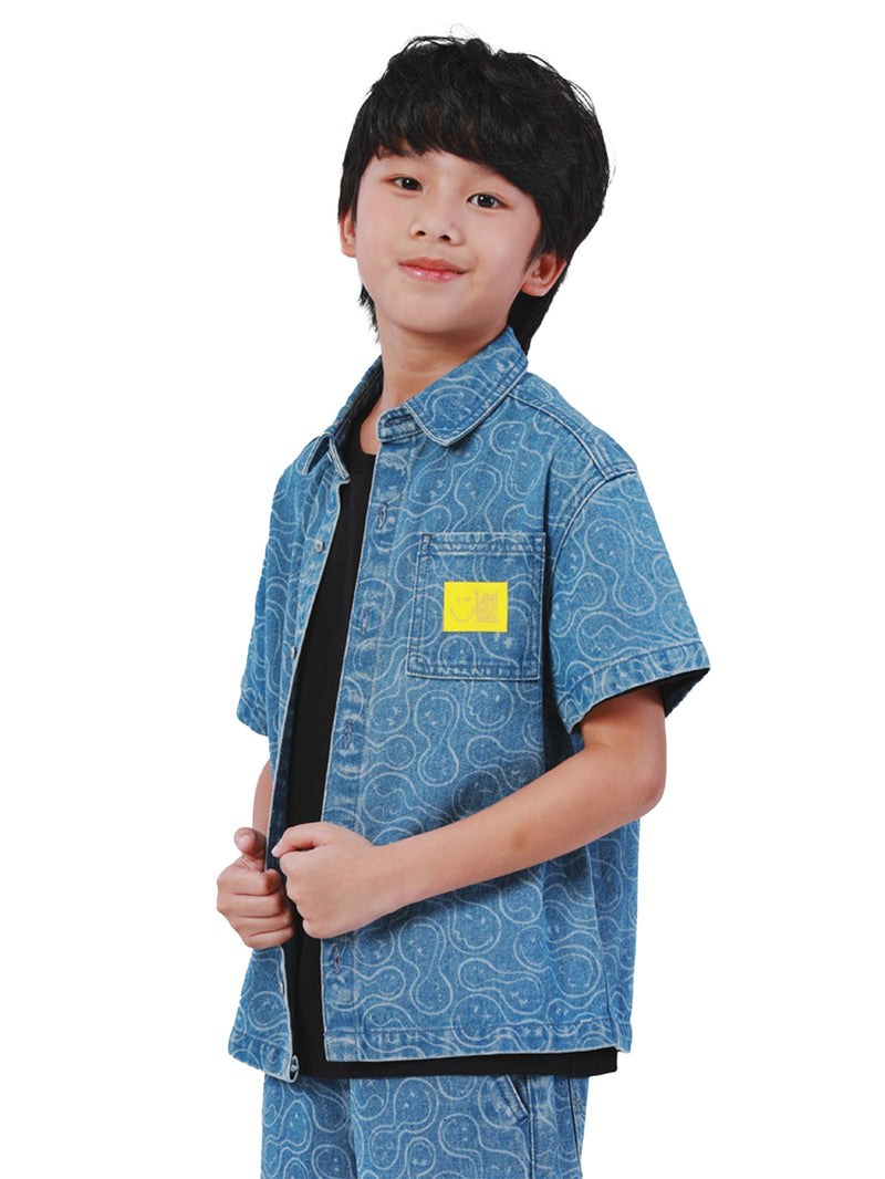 REGULAR FIT LEE SMILEY COLLECTION BOY'S SHIRT SHORT SLEEVE MID INDIGO