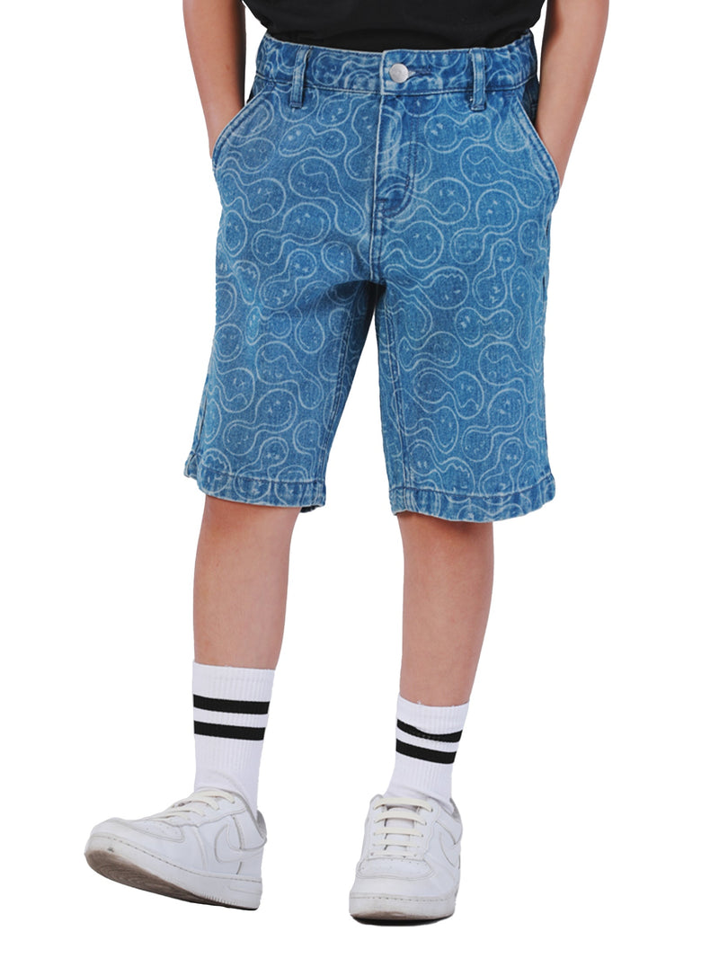 กางเกงขาสั้นเด็กผู้ชาย คอลเลคชั่น LEE SMILEY สียีนส์กลาง