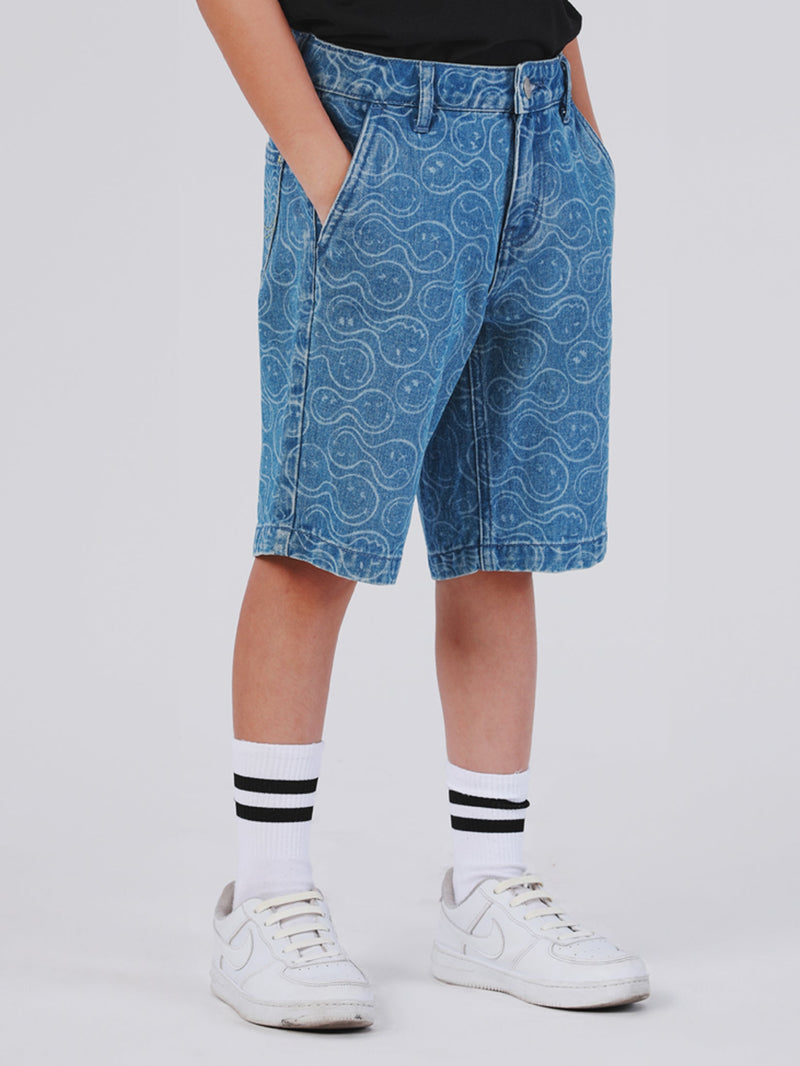 กางเกงขาสั้นเด็กผู้ชาย คอลเลคชั่น LEE SMILEY สียีนส์กลาง