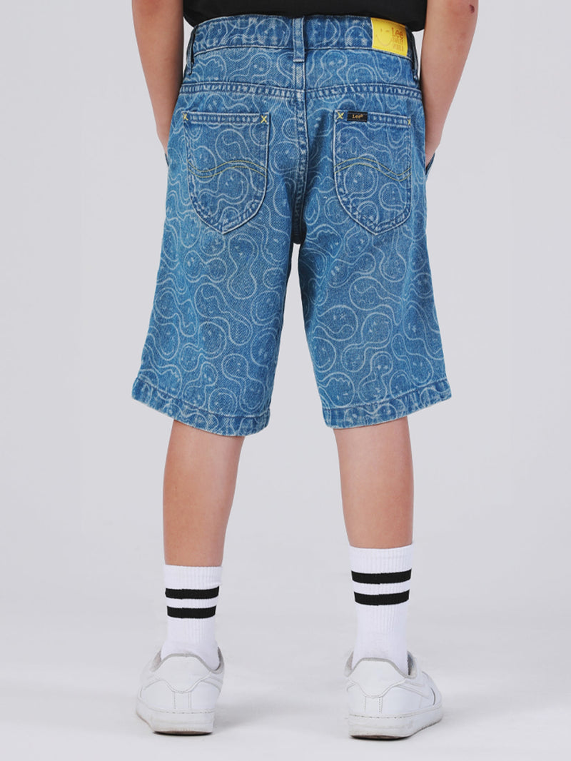 กางเกงขาสั้นเด็กผู้ชาย คอลเลคชั่น LEE SMILEY สียีนส์กลาง