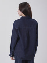 OVERSIZE FIT WOMEN'S LONG SLEEVE DENIM SHIRT DARK INDIGO
