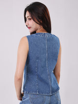 WOMEN'S DENIM VEST MID INDIGO