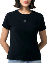 เสื้อยืดแขนสั้นผู้หญิง คอลเลคชั่น LEE PINK ทรงตรง สีดำ