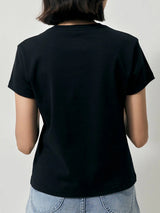 เสื้อยืดแขนสั้นผู้หญิง คอลเลคชั่น LEE PINK ทรงตรง สีดำ