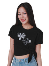 เสื้อยืดแขนสั้นผู้หญิง คอลเลคชั่น LEE PINK CROPPED FIT สีดำ