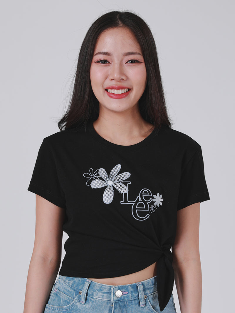 เสื้อยืดแขนสั้นผู้หญิง คอลเลคชั่น LEE PINK CROPPED FIT สีดำ